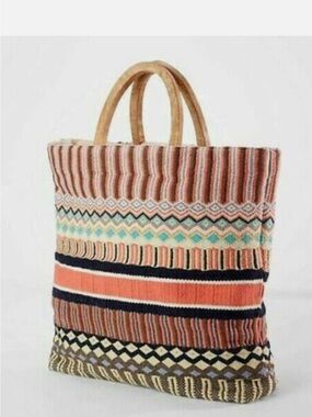 J. Jill Striped Knit Tote in Coral, Aqua and Navy